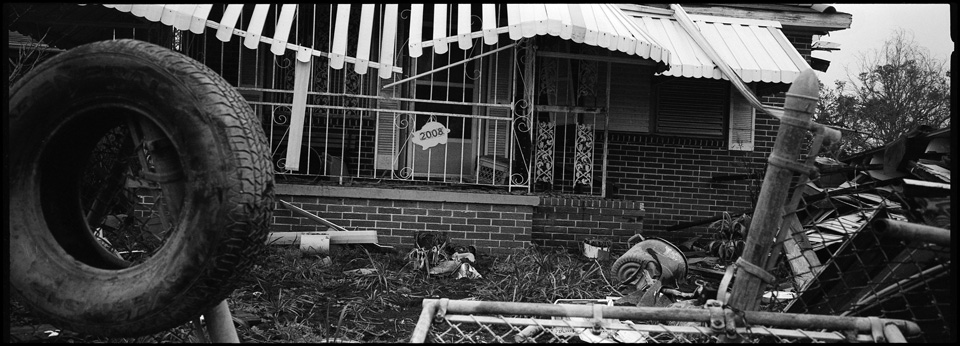 lower 9th ward after hurricane katrina - panoramic of destroyed house