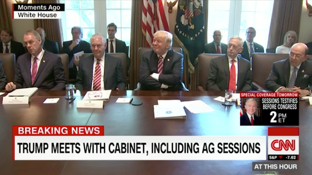 Trump presides over his fawning cabinet, June 12, 2017