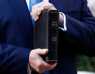 Close up of Trump's bible spine