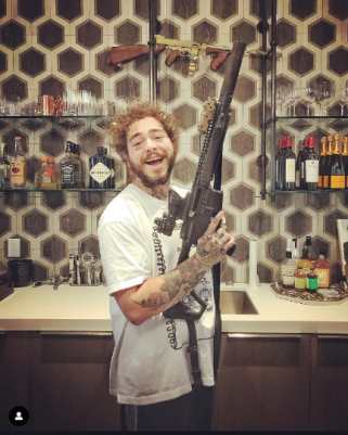 Daniel Defense post on Instagram from January 2020, featuring Post Malone with a rifle