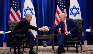 Netanyahu and Biden shaking hands