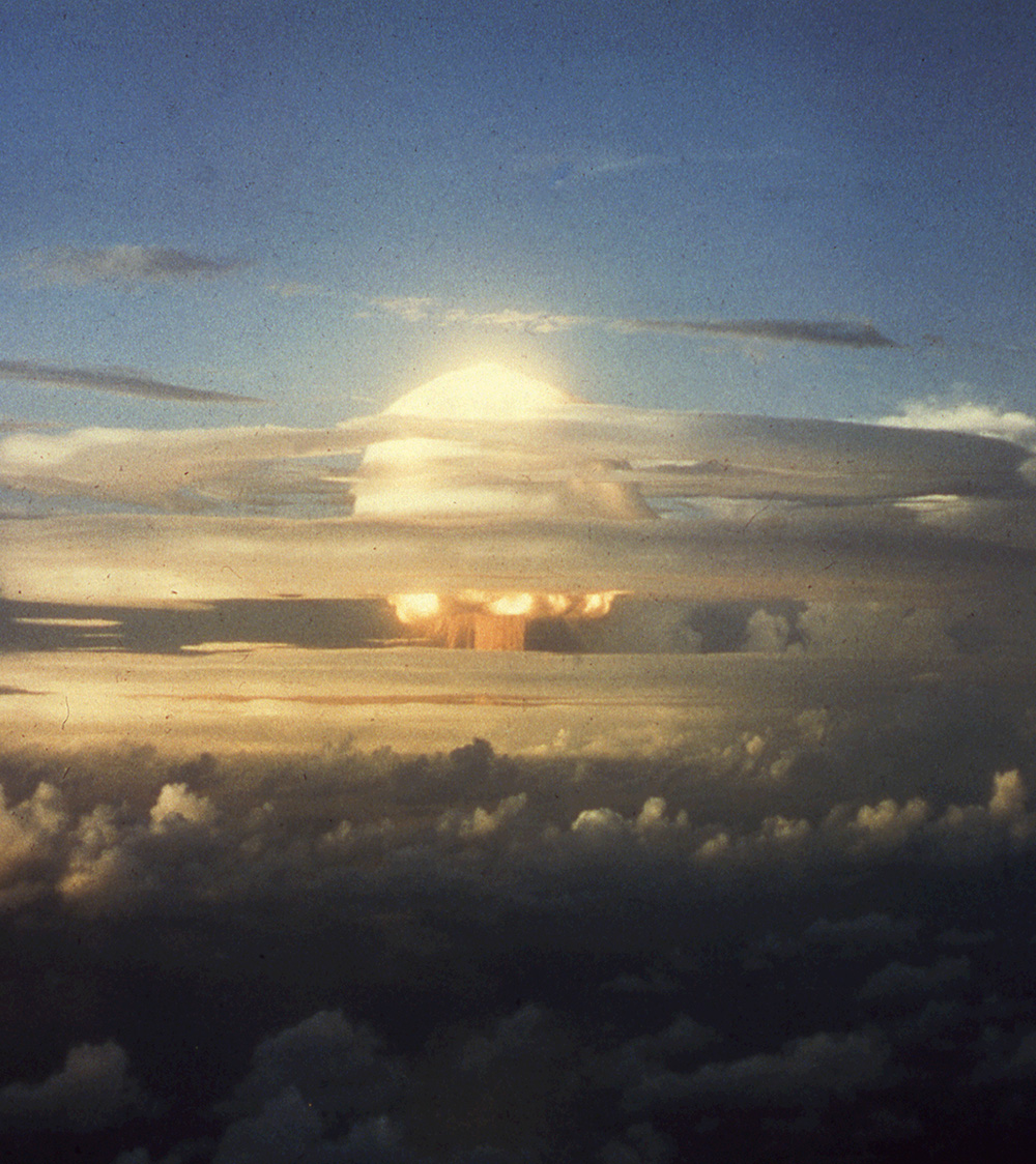 Color photo of a nuclear explosion.