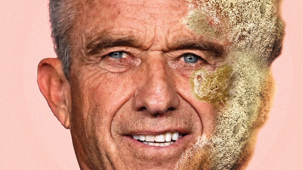 A photoillustration of Robert Kennedy Jr. as spoiled fruit—with mold covering the left side of his face.