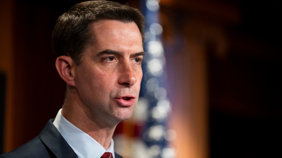 Republican Senator Tom Cotton speaks on the Senate floor.