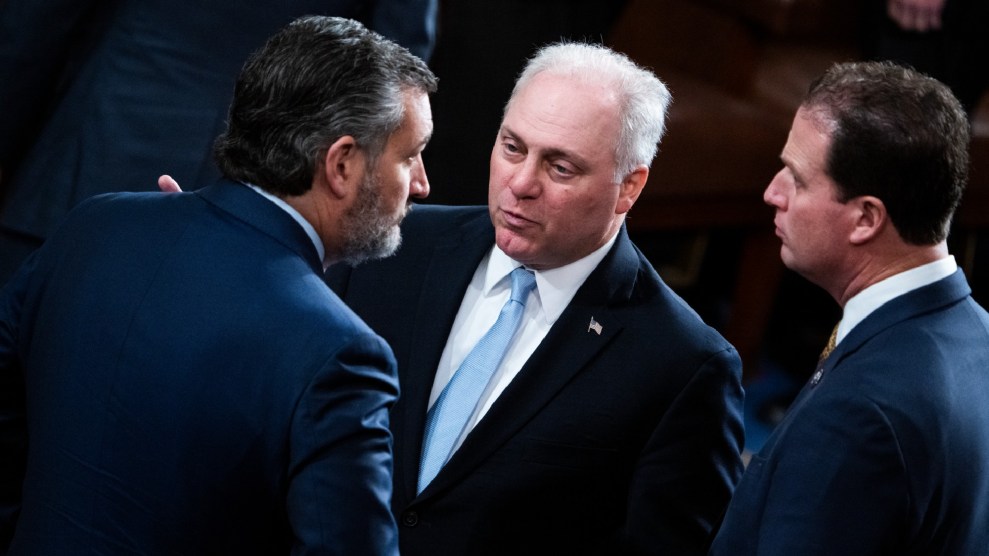 Ted Cruz and Steve Scalise, and August Pfluger speak in the House chamber.