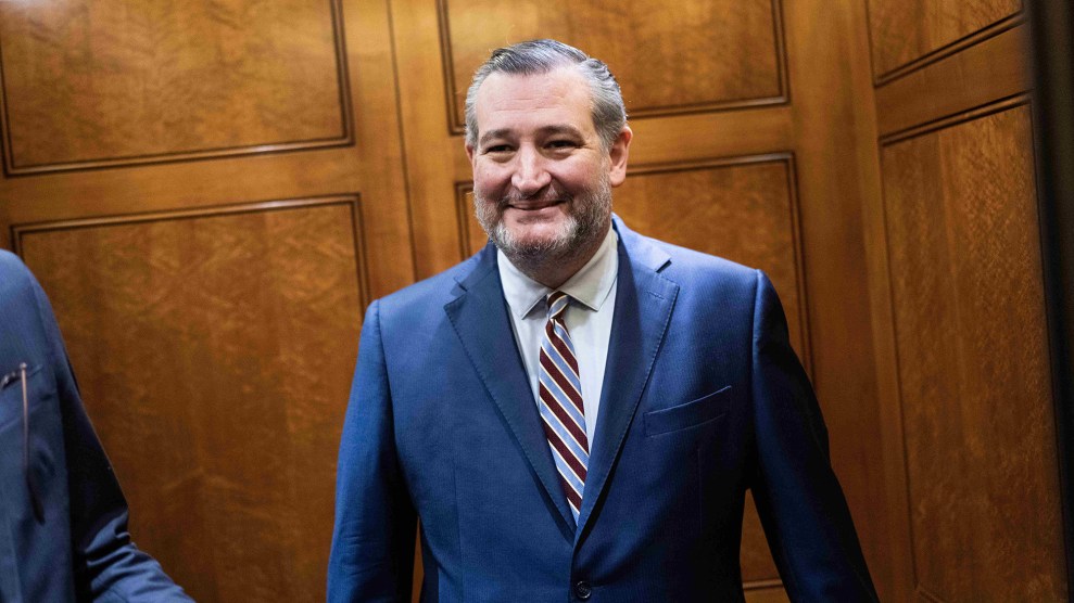 Ted Cruz standing sheepishly in an elevator