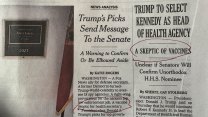 A recent front page of the New York Times, with two passages about RFK Jr.'s climate "skepticism" circled