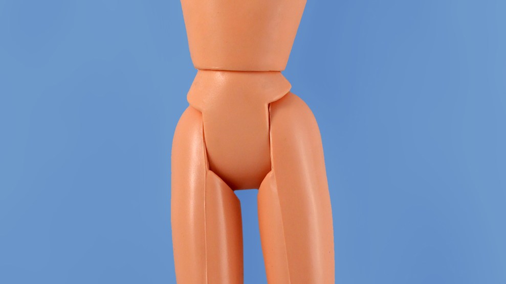 The midsection of a doll with no genitalia