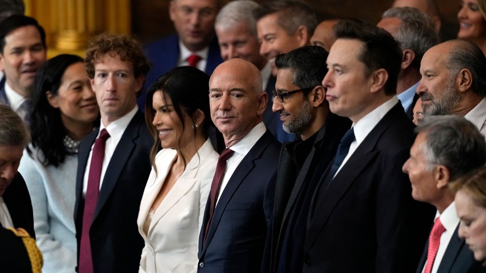 Mark Zuckerberg, Jeff Bezos, and Elon Musk at Trump's inauguration