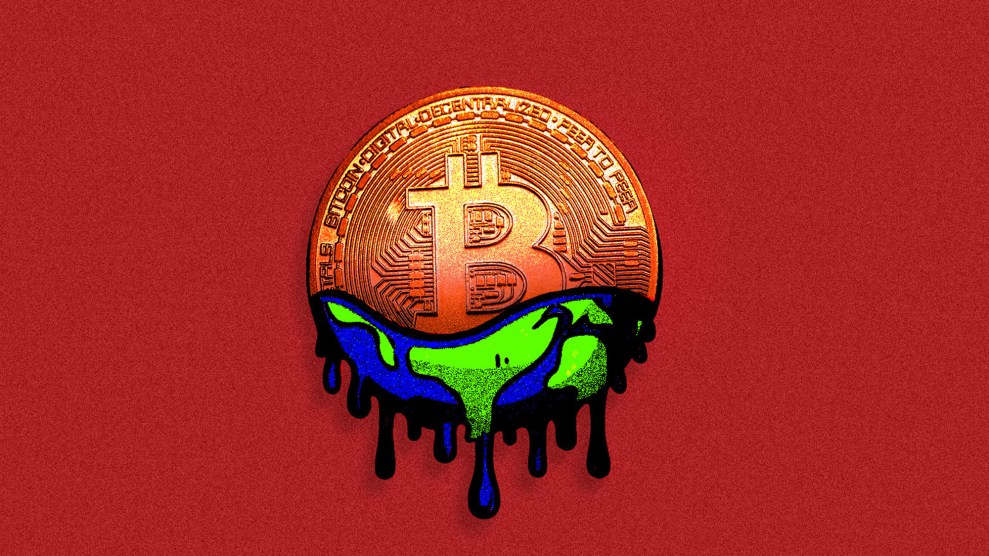 A coin on top of a melting planet on a red background.