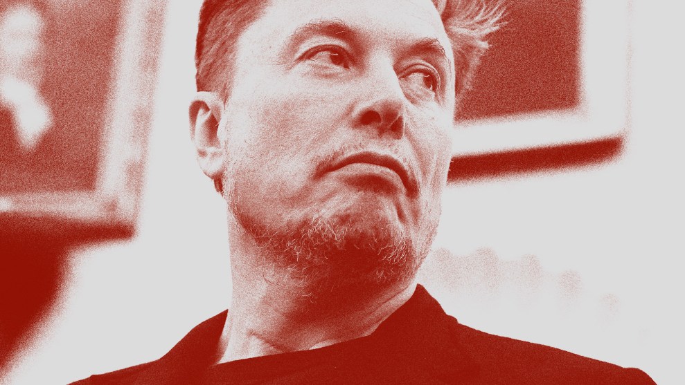 A red tinted photo of Elon Musk
