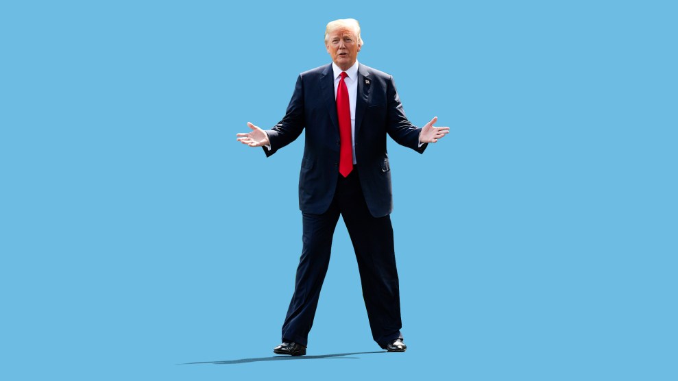 Donald Trump shrugging, with his hand out and palms up
