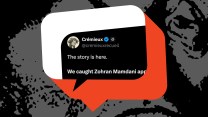 An illustration of a stylized speech bubble containing part of a tweet from the user Crémieux (@cremieuxrecueil). The tweet snippet reads: "The story is here. We caught Zohran Mamdani..."