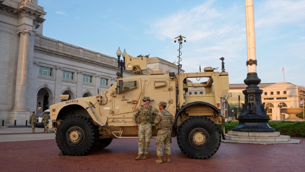 Enormous military vehicle in front of Union Station in Washington, DC.