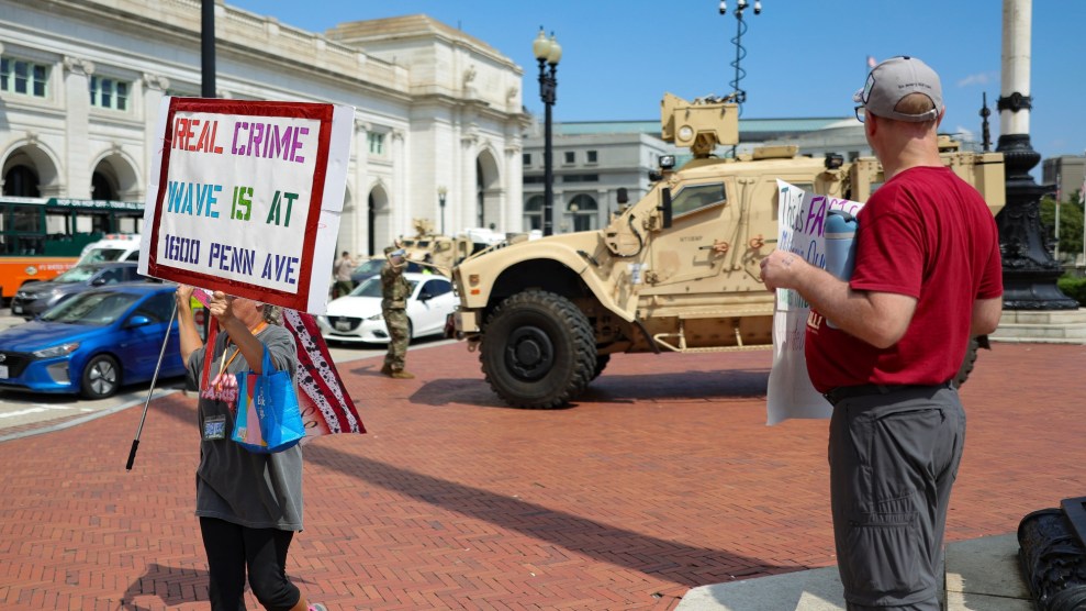 Protesters confront national guard troopers near union station in Dc.