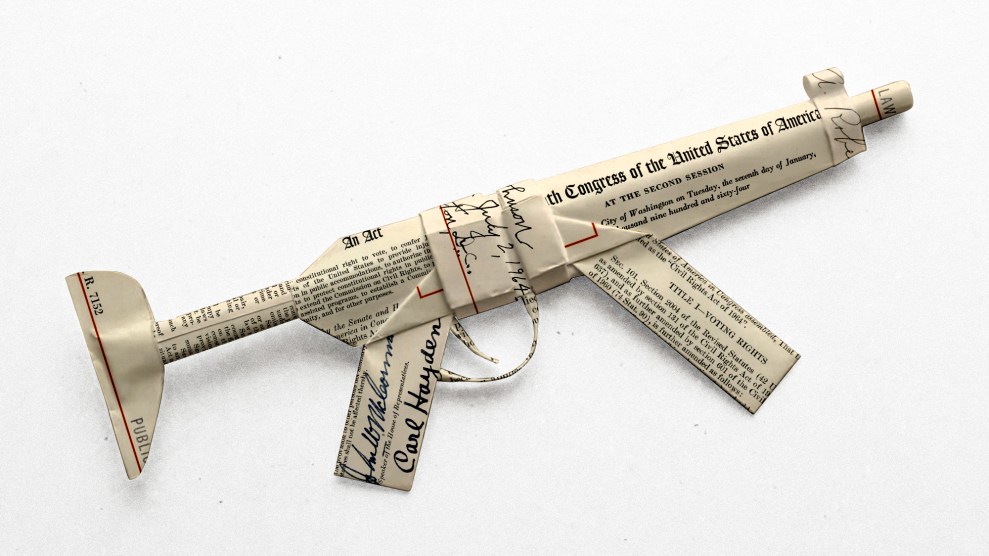 An origami rifle, composed of the 1964 Civil Rights Act document.