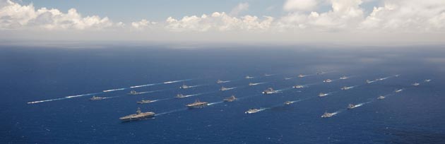 Ships and submarines participating in last year's Rim of the Pacific exercise.
