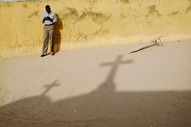 Before Sunday prayer at the Catholic Church of Mary in Abyei.