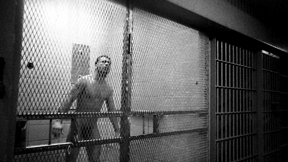 An inmate in seg after being pepper-sprayed by the SORT team.