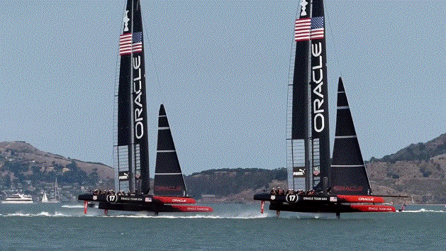 America's Cup boats sailing