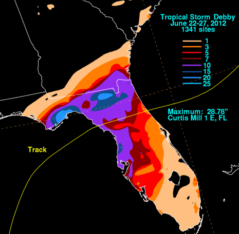 Tropical Storm Debby rainfall totals: NOAA