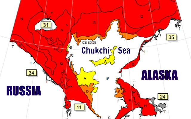 Sea ice extent in the Chukchi Sea as of 12-16 Nov 2012: National / Naval Ice Center